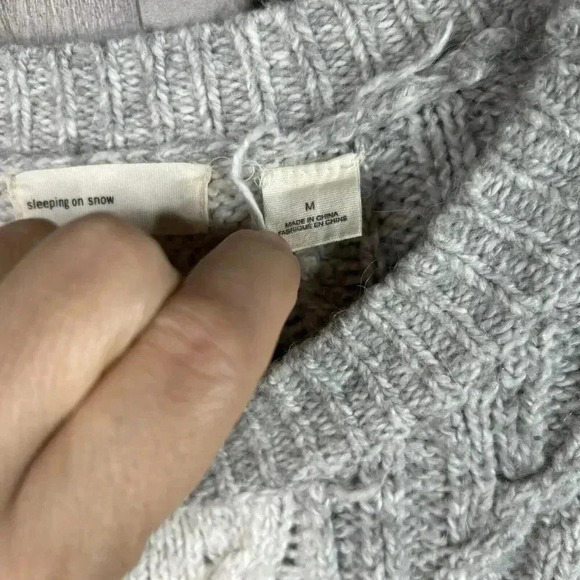 Sleeping On Snow Sweater Medium Cable Knit Elbow Patch Cream and Gray M - Picture 3 of 9